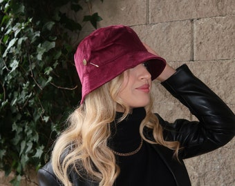 Burgundy Velvet Bucket Hat