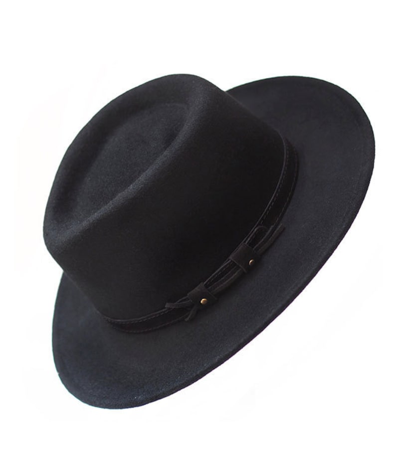 Fedora noir imperméable et déformable avec ceinture en daim image 1