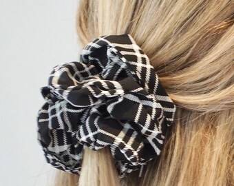 Fascia Per Capelli A Quadri Scotch Bianco E Nero Per Donna - Morbida E Elastica, Accessorio Moda Per Capelli Lunghi E Corti