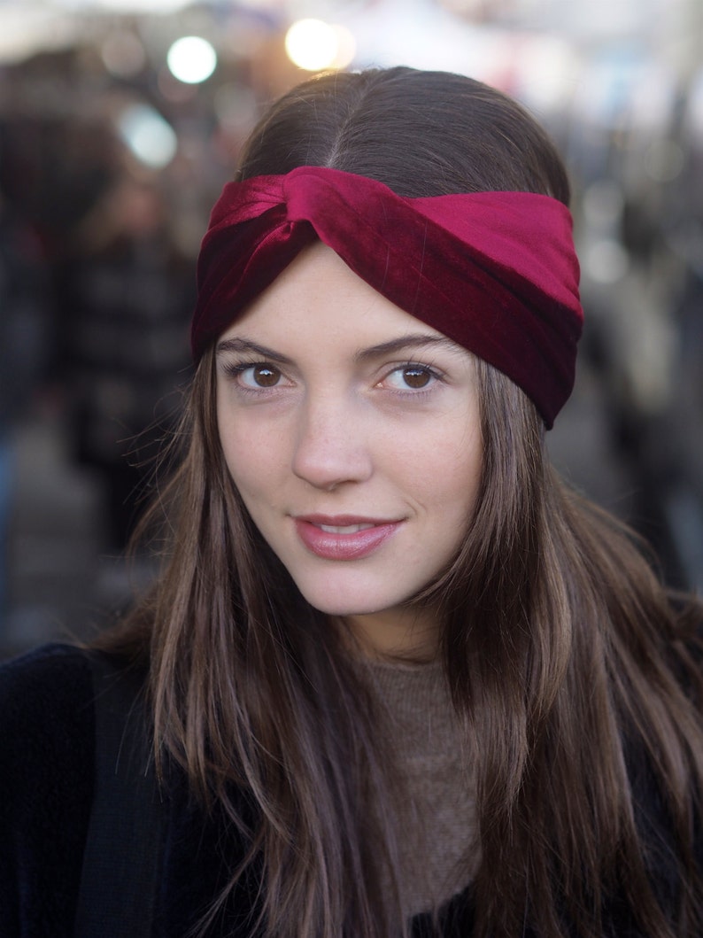 Adjustable Burgundy Twist Turban Velvet Headband image 2