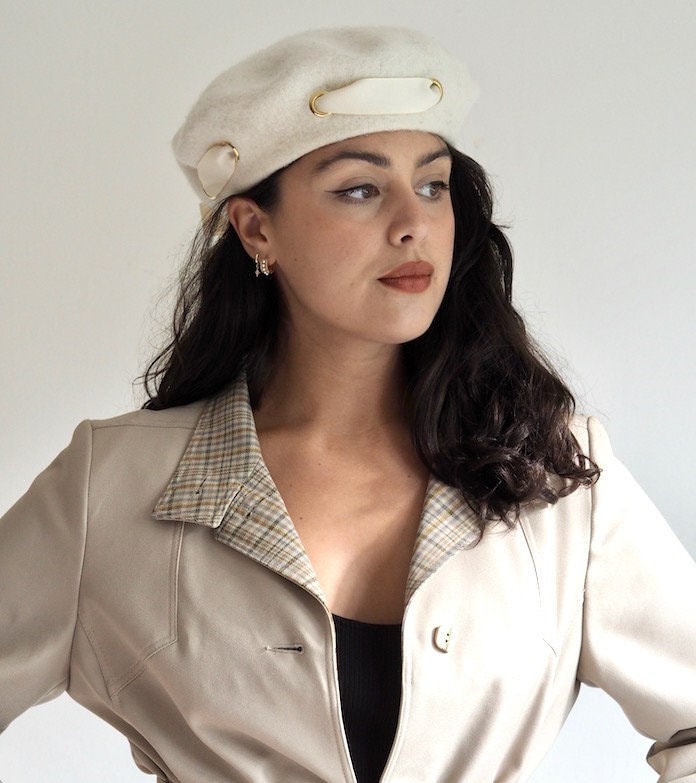 Etoile ribbon beret エムエメ　ホワイト White/beige Ribbon Beret - Etsy Norway