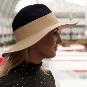 Two Tone Navy Top Lazy Fedora with floppy brim in pure felt image 2