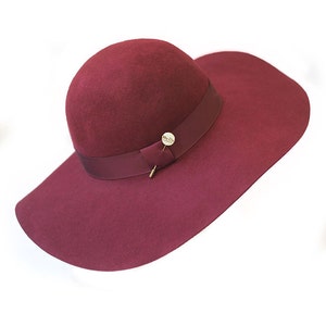 Luxe Burgundy Wide Brimmed hat in 100% percent wool felt image 2