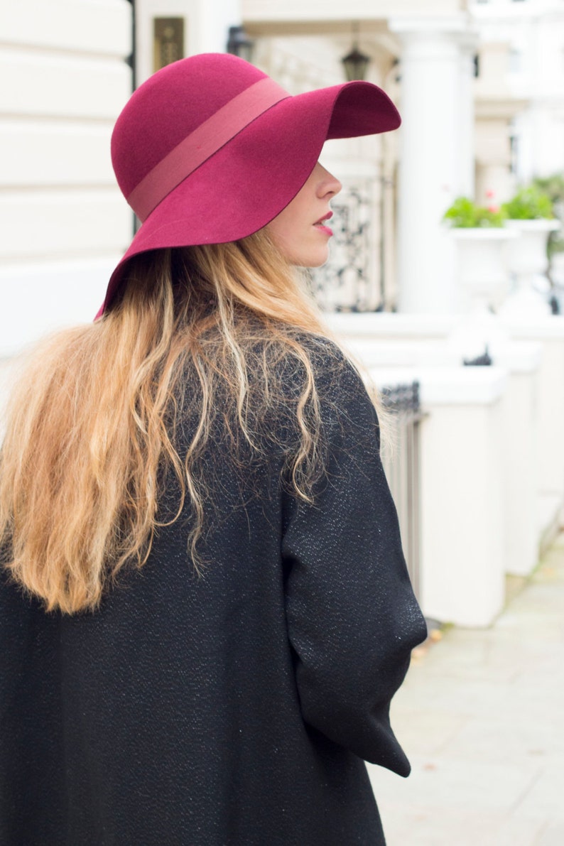 Luxe Burgundy Wide Brimmed hat in 100% percent wool felt image 1