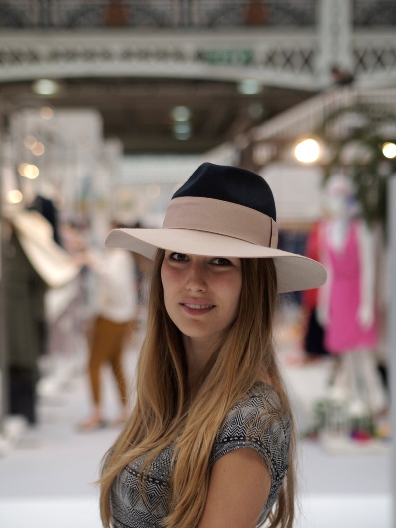 Two Tone Navy Top Lazy Fedora with floppy brim in pure felt image 4