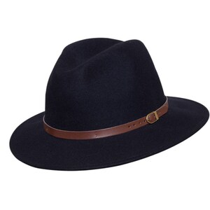 Navy Wool Felt Belted Fedora image 4