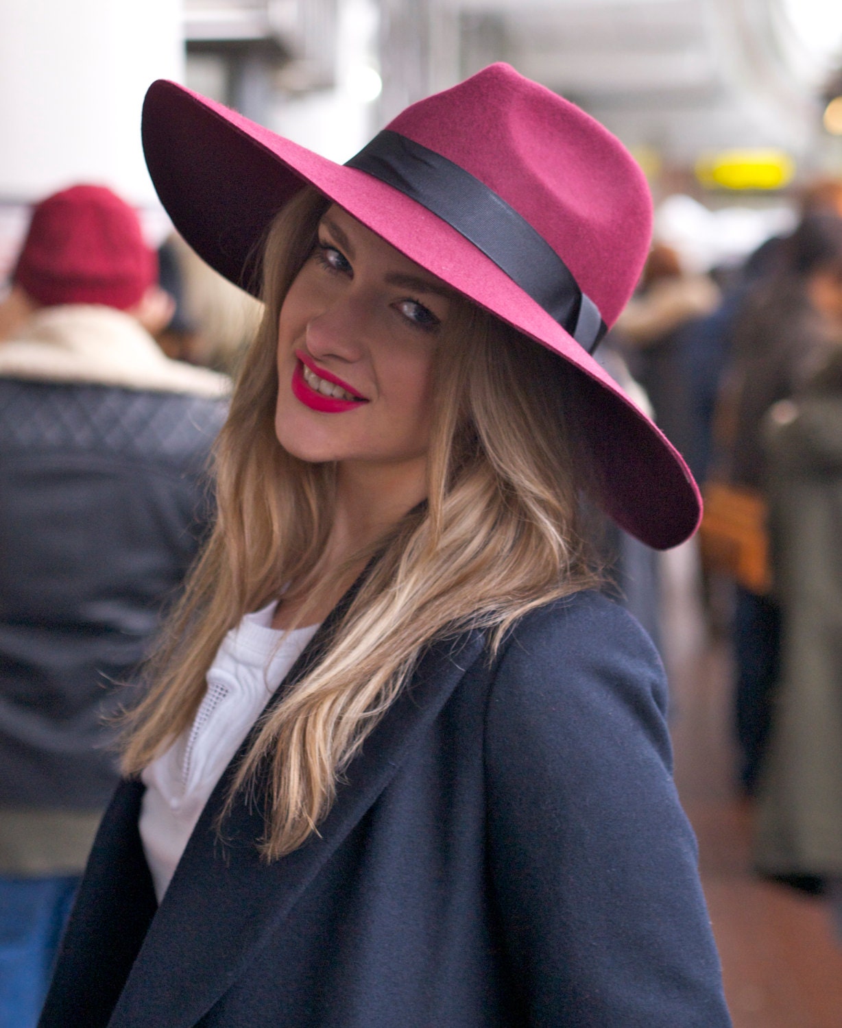 Grande Burgundy Fedora with Large Brim 
