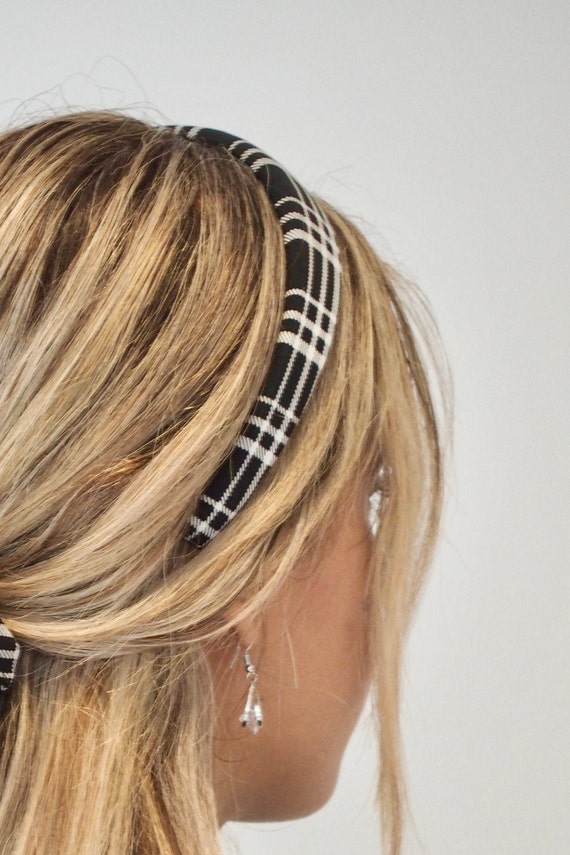 Fascia Per Capelli A Quadri Scotch Bianco E Nero Per Donna - Morbida E Elastica, Accessorio Moda Per Capelli Lunghi E Corti