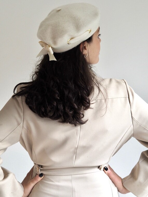 White/beige Ribbon Beret - Etsy Norway