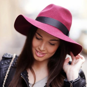 Burgundy Fedora 100% Wool