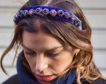 Blue Velvet Jewelled Headband