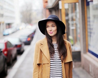 Navy Lazy Fedora 100% Wool