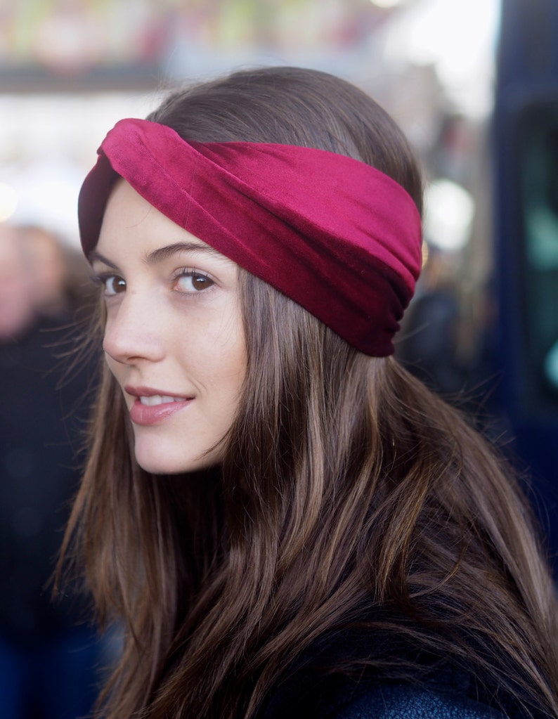 Adjustable Burgundy Twist Turban Velvet Headband image 1