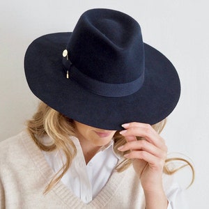 Navy Felt Fedora Hat image 3