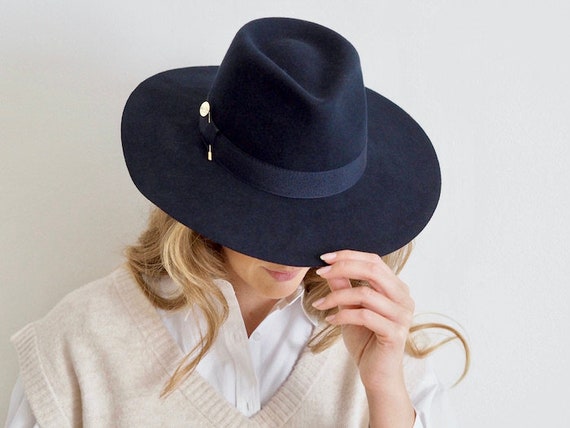 Navy Felt Fedora Hat - Etsy display picture 1