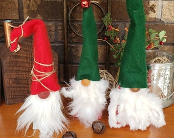 Set of Three Wood Gnomes, handmade wood gnomes, Christmas gnome, Tiered tray Christmas decor, Gnomes, Wooden gnomes, Windowsill decorations