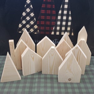 Wood Village Shapes: 12 Piece DIY Christmas Tiered Tray Decor