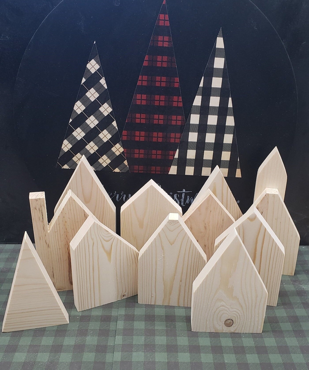 Set of 6 Wooden Houses. Unfinished Wood House. for Crafts Painting  Coloring. Uncolored, Unpainted Supplies 