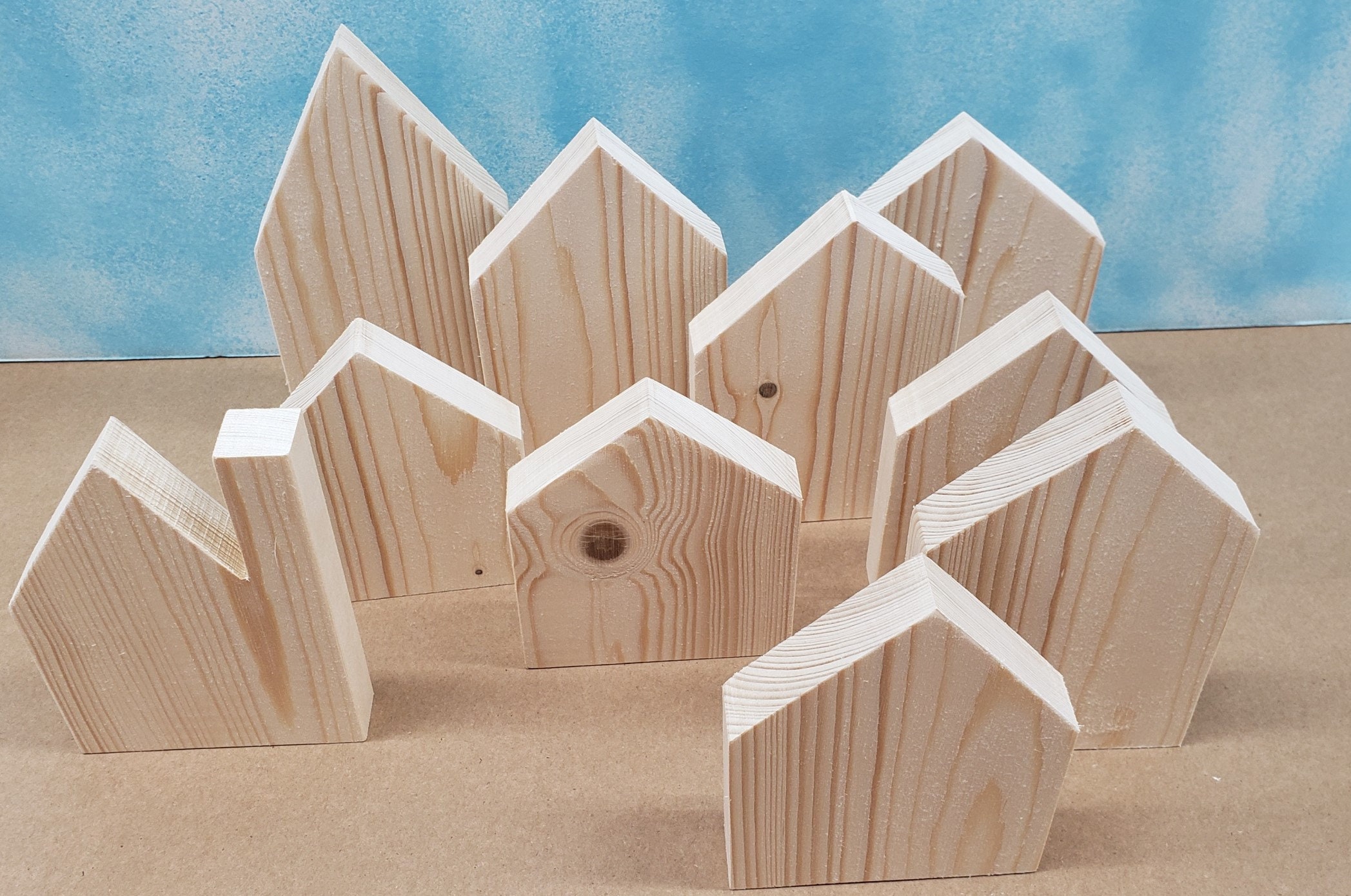 Set of Ten Large Wood Houses Unfinished sanded blocks Ready Etsy