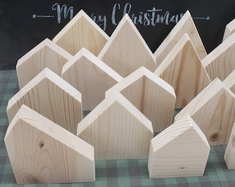 Small Wood House shapes, solid wood, 3 to 4+ in. tall, sanded ready to finish, tiered tray houses, Village, kids play blocks, mini houses.