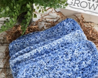 Cotton Dish Cloths Set Blue Eco Friendly Bath Washcloths Kitchen Gift Coastal Handmade Dishcloth Set of 3 Made in USA