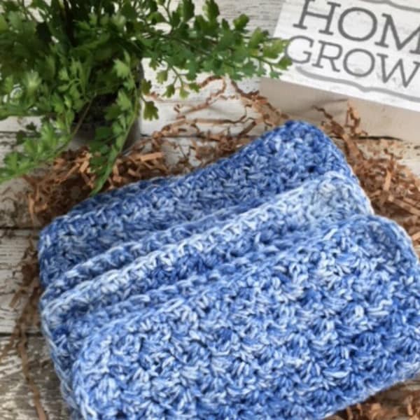 Cotton Dish Cloths Set Blue Eco Friendly Bath Washcloths Kitchen Gift Coastal Handmade Dishcloth Set of 3 Made in USA