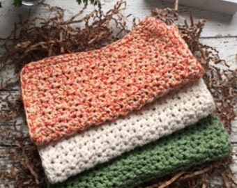 Fall Harvest Dish Cloths Beige Sage Green Orange - Cotton Kitchen Dishcloths Set of 3 - Washcloth Cleaning Cloth - Made in USA