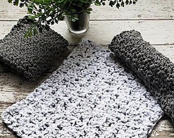 Dark Gray Black White Dish Cloths Kitchen Grey Cotton Dish Cloths Urban Chic Farmhouse Chic Set of 3 Handmade Gift Idea