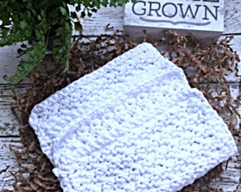 White Cotton Dish Cloths Neutral Kitchen Cotton Dishcloths Reusable Eco Friendly Washcloth Hostess Gift Set of 3 Handmade USA