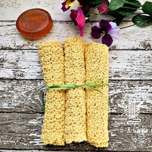 Yellow Cotton Dish Cloths - Handmade Crochet Dish Cloths - Knit Kitchen Reusable Dishcloth Set Of 3 - Kitchen Cloths