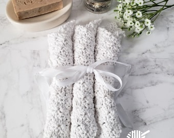 White Cotton Dish Cloths - Neutral Kitchen Organic Cotton Dishcloths Set Of 3 - Eco Friendly Dish Cleaning Towel- Handmade USA