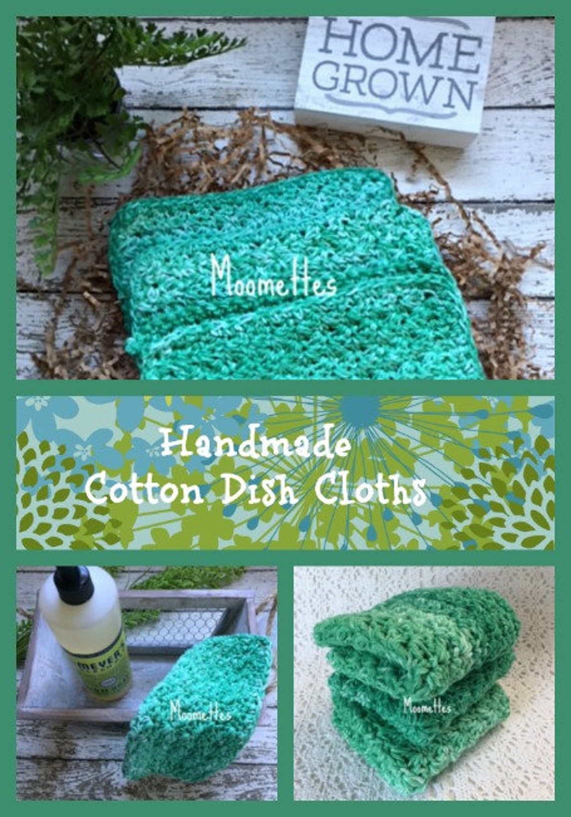 Earthy Green Dish Cloths Washcloths Eco Friendly Cotton Etsy