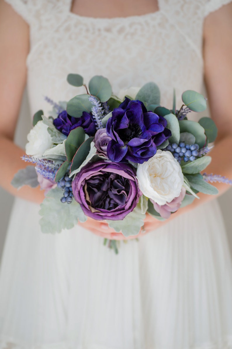 Eggplant Eucalyptus Artificial Flower Bouquet Custom Silk Flower Bouquet Lavender Bridal Bouquet Bridesmaid Bouquet Faux Bouquet