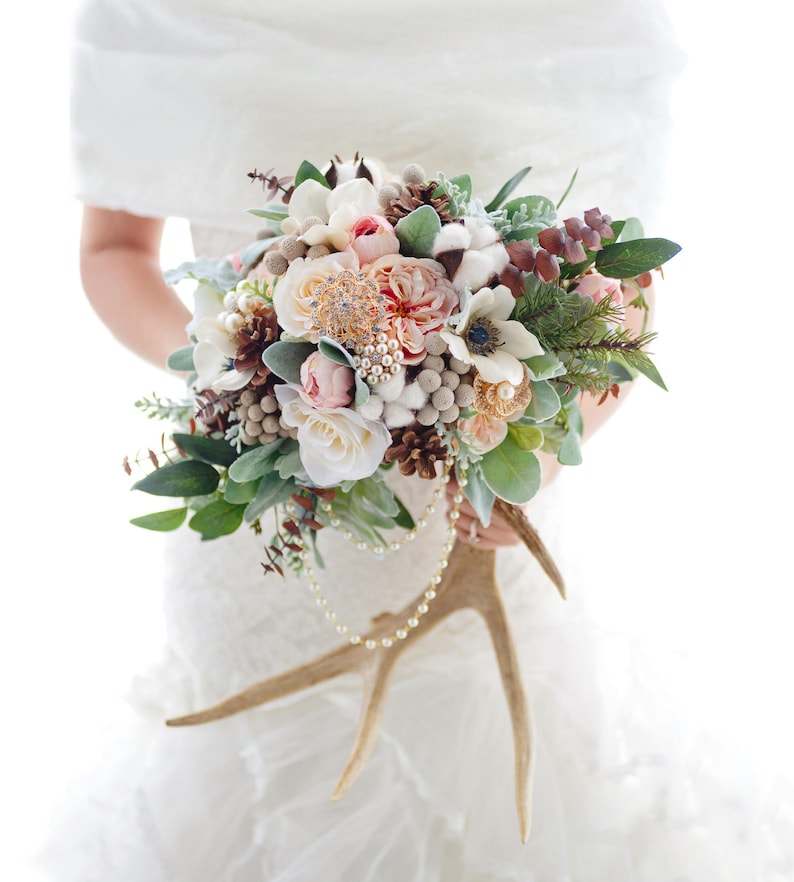 Bouquet De Mariage Rustique Sur Mesure Bouquet De Fleurs Artificiel Bouquet De Fleurs En Soie Broche Bouquet Bouquet De La Mariée Fleurs Séchées