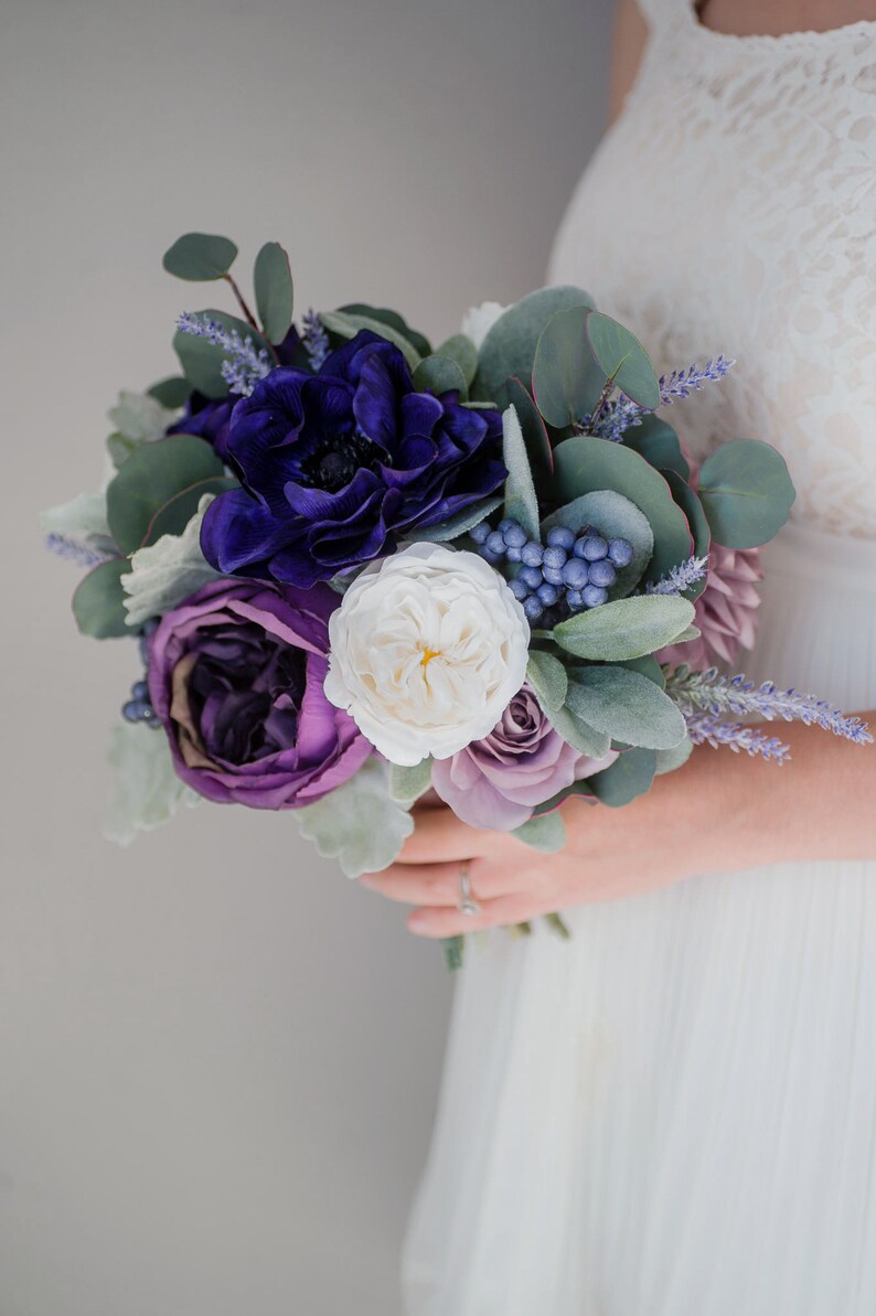 Eggplant Eucalyptus Artificial Flower Bouquet Custom Silk Flower Bouquet Lavender Bridal Bouquet Bridesmaid Bouquet Faux Bouquet