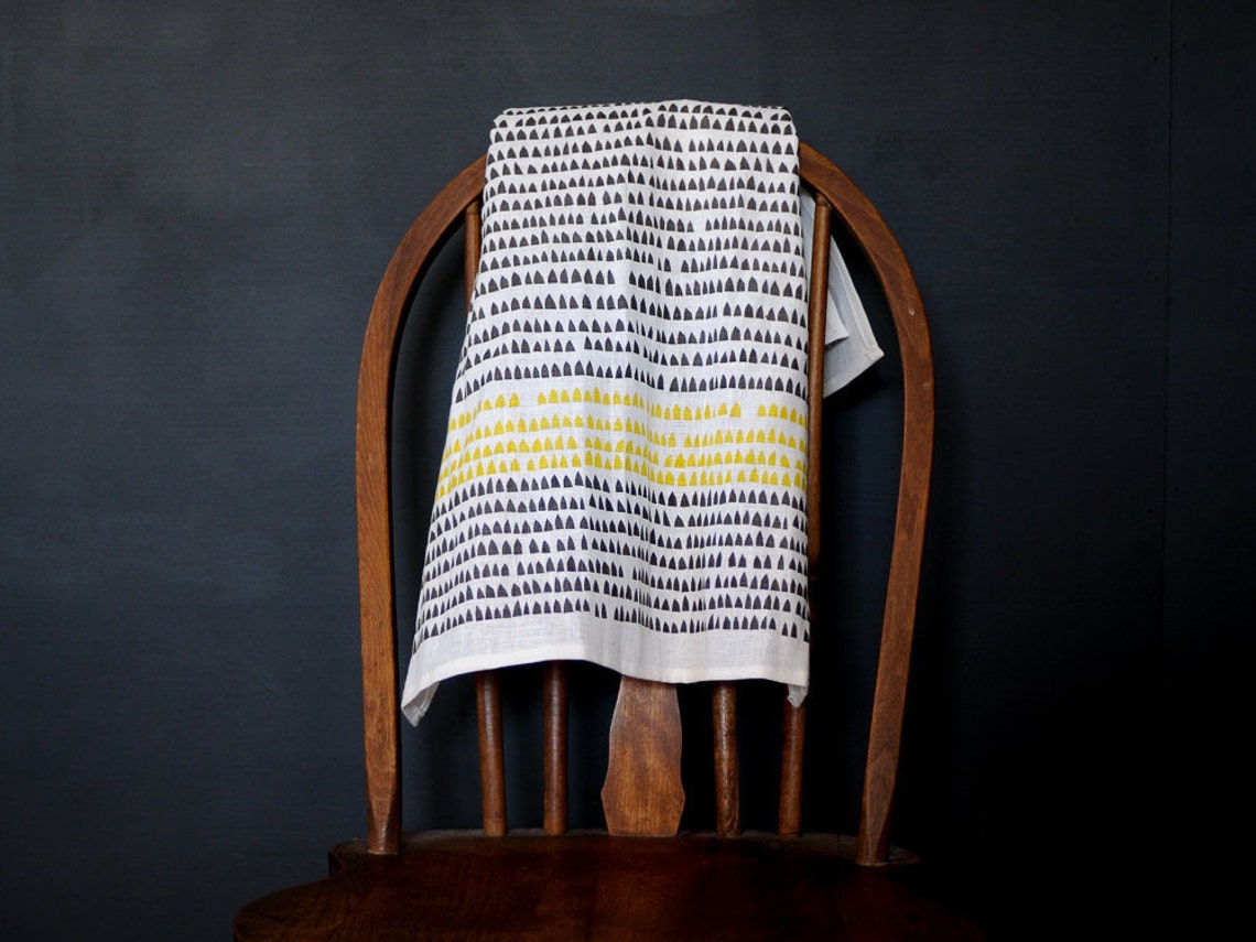 Linen Tea Towel Minimalist Tea Towel in Grey and Yellow Etsy