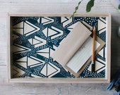 Vanity Tray - Decorative Tray - Coffee Table Tray - Navy and White Triangle Pattern on Wood Tray - Breakfast Tray - Bed Tray - Ottoman Tray