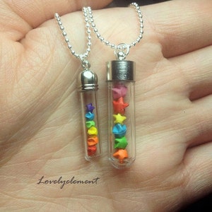 Rainbow micro origami lucky stars bottle necklace, 3mm glass vial bottle image 2