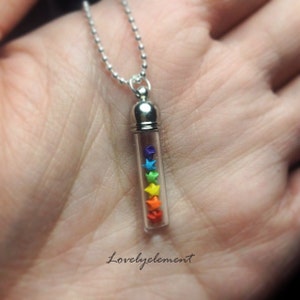 Rainbow micro origami lucky stars bottle necklace, 3mm glass vial bottle image 1
