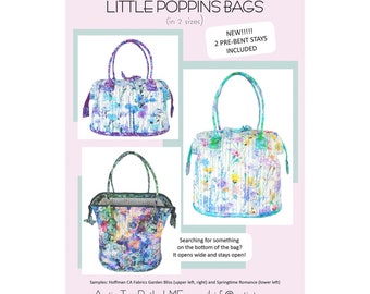 LITTLE POPPINS BAG - Auntie's Two Patterns AT628 - Two Stays Included (AT630) - Small Large Sewing Hand Bag Extra Thick Steel Zippered Tilda