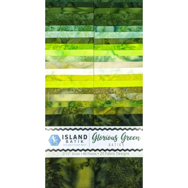 Island Batik - IB 2.5" Strip Pack SP - Glorious Green - Cotton Fabric Roll Light Medium Dark Cold Gradient Emerald Hunter Sage Lime Celery