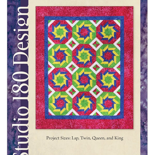 WHIRLING DERVISH Quilt Pattern - Deb Tucker - Studio 180 Design - Tucker Trimmer III Tools - Bright Spinning Turning Lap Twin Queen King