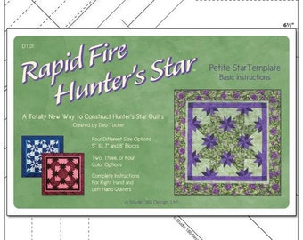 PETITE Rapid Fire HUNTER'S STAR Tool Ruler - Deb Tucker - Studio 180 Design - DT01 - 5", 6", 7", 8" Block Size - Fine Lines, Sample Projects