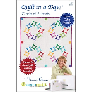 CIRCLE OF FRIENDS Quilt In A Day Pattern- Eleanor Burns - 1521 Layer Cake Friendly Multi Colored Wreath Wall Hanging Table Runner 10” Square