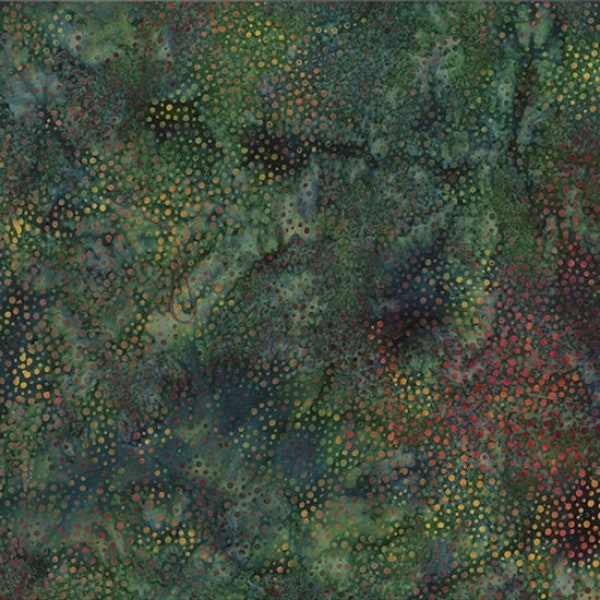 Hoffman California - 885-225 Rosemary - Bali Dots - Watercolor Blender Batik Dot Fabric - Deep Dark Blue Green Rainbow Multicolor Cold Scale