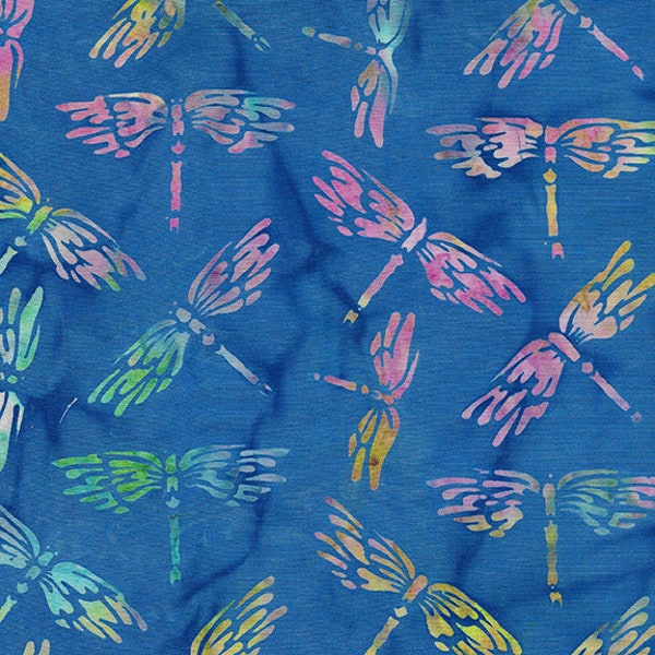 Island Batik - IB 112018532 - Royal Blue Dragonfly - Lemon Grass - Deep Medium Cobalt Flying Insects Fireflies Rainbow Sapphire Blueberry