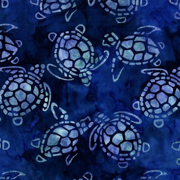 Michael Miller - Blue Sea Turtles - Tropical Batik Fabric - BT6392-BLUE-D - Deep Blue Hawaii Animal Coral Reef Ocean Marine Deep Sea Tonal