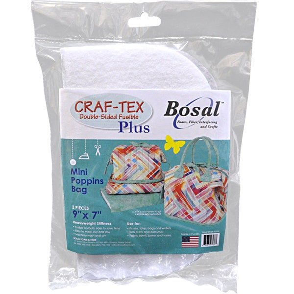 MINI POPPINS BAG Bosal 9" X 7" Rectangles (x2) Craft-Tex Plus Double Sided Fusible Stabilizer - Auntie's Two AT629 - Heavyweight 437F-9
