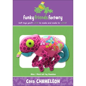 COCO CHAMELEON - Stuffed Animal Toy Sewing Pattern - Pauline McArthur - Funky Friends Factory - Cute Adorable Squeeze