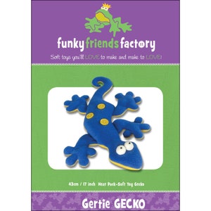 GERTIE the GECKO - Stuffed Animal Toy Sewing Pattern - Pauline McArthur - Funky Friends Factory - Cute Adorable